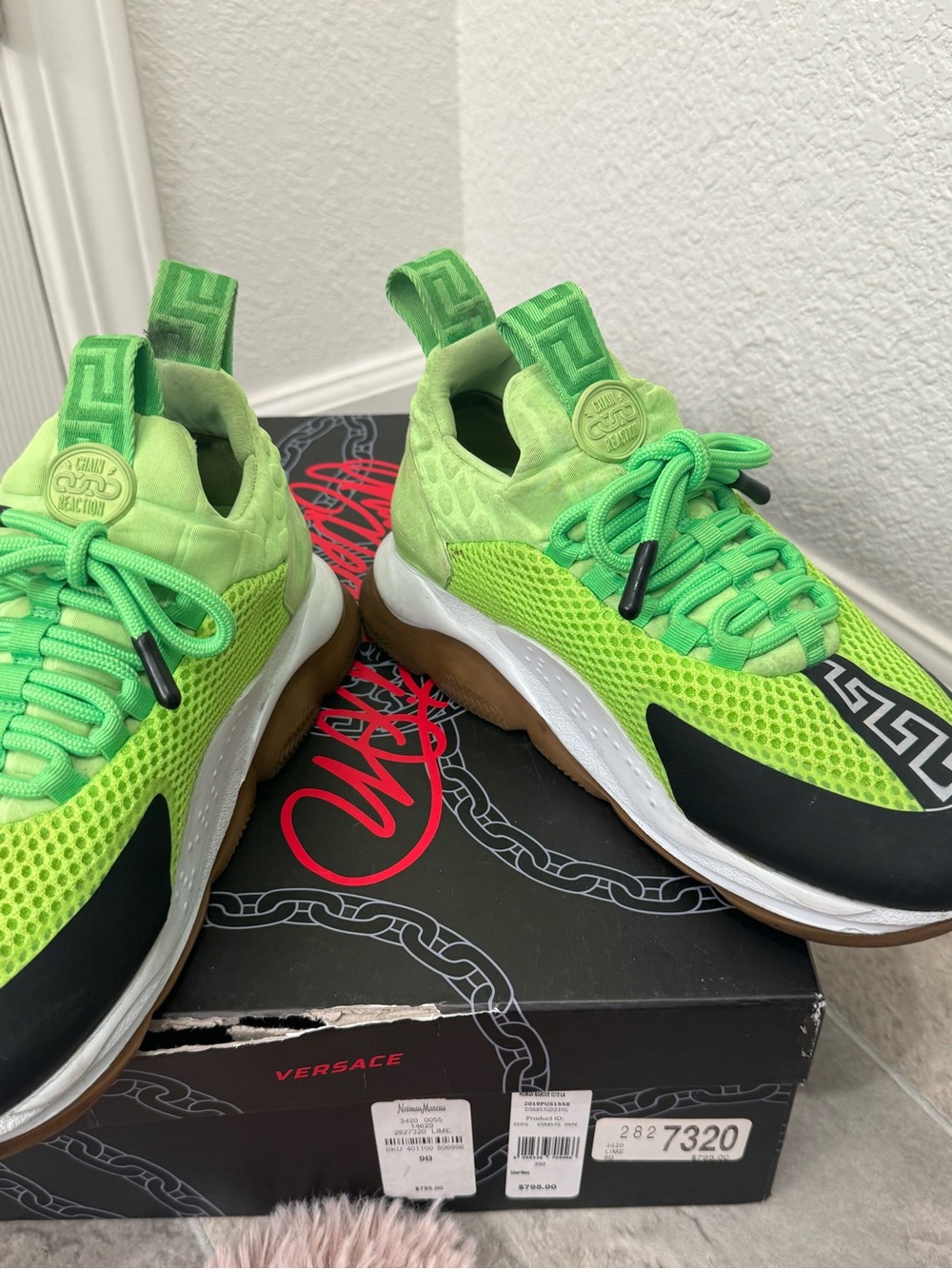 Versace Bright Green Mesh and Black Accent Sneakers - Picture 9 of 12